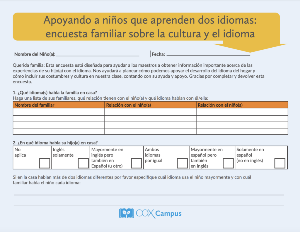 Encuesta familiar sobre la cultura y el idioma