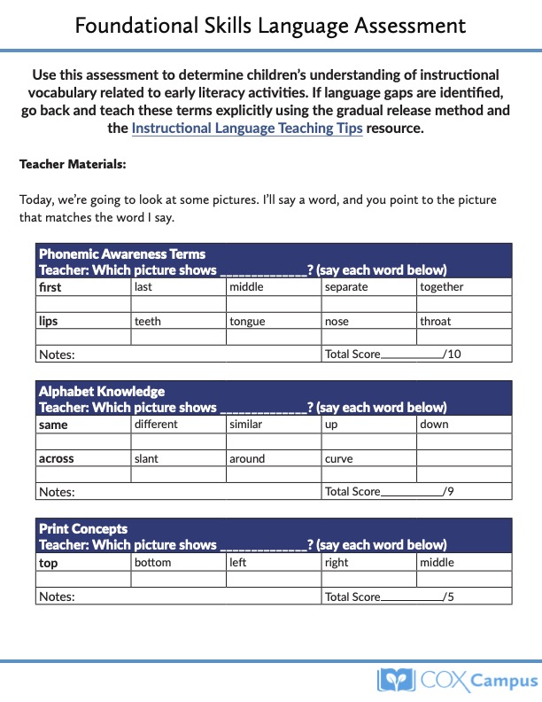 Assessment for Instructional Vocabulary