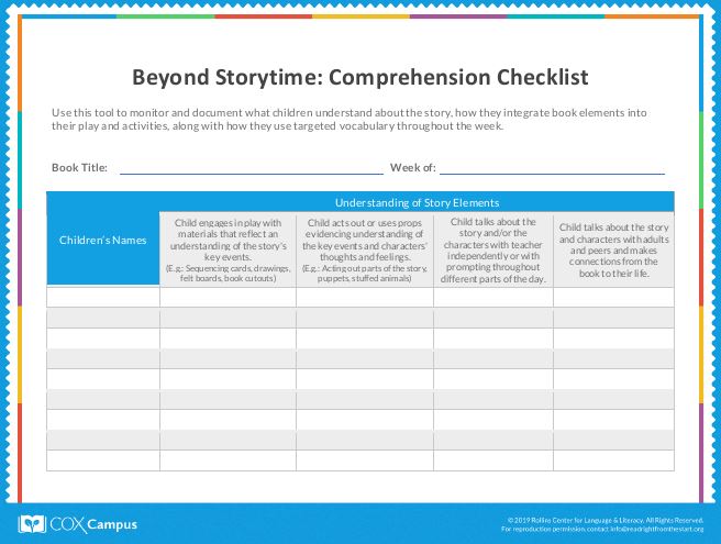 Beyond Storytime: Comprehension Checklist