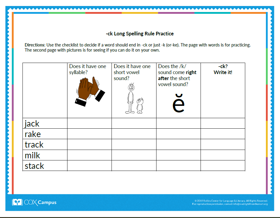 Spelling Rule Practice (Long Spellings -ck, -tch, -dge)