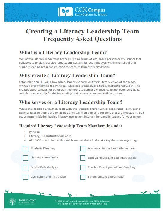 Creating a Literacy Leadership Team FAQs