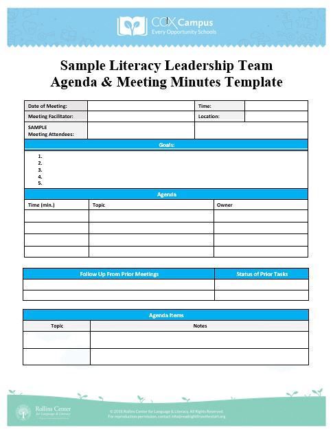 Literacy Leadership Team Meeting Template Sample