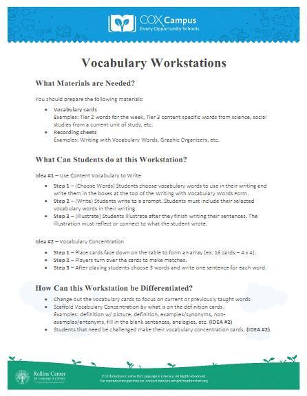 Vocabulary Workstations