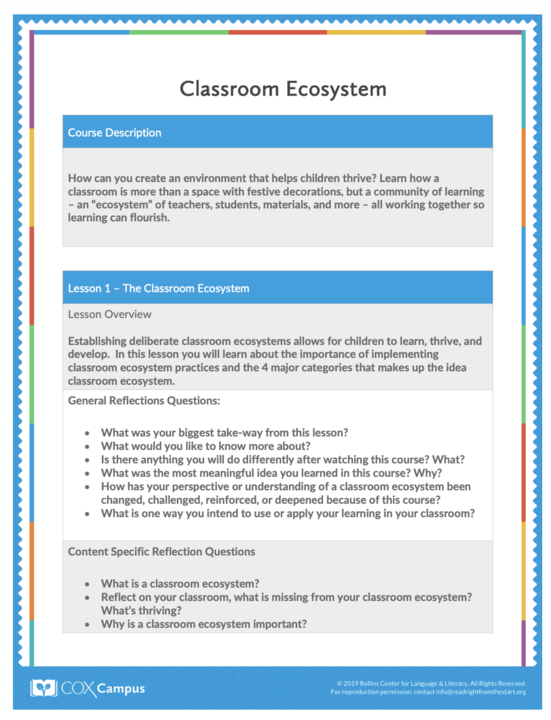 Classroom Ecosystem Course Guide