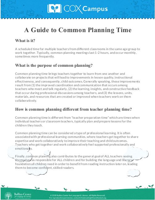 A Guide to Common Planning Time