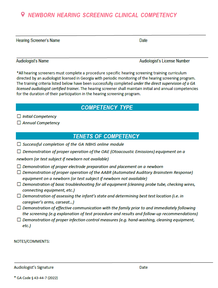 Newborn Hearing Screening Clinical Competency Form