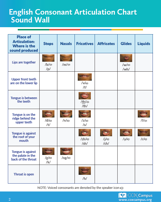 Consonant Classification and Articulation Charts