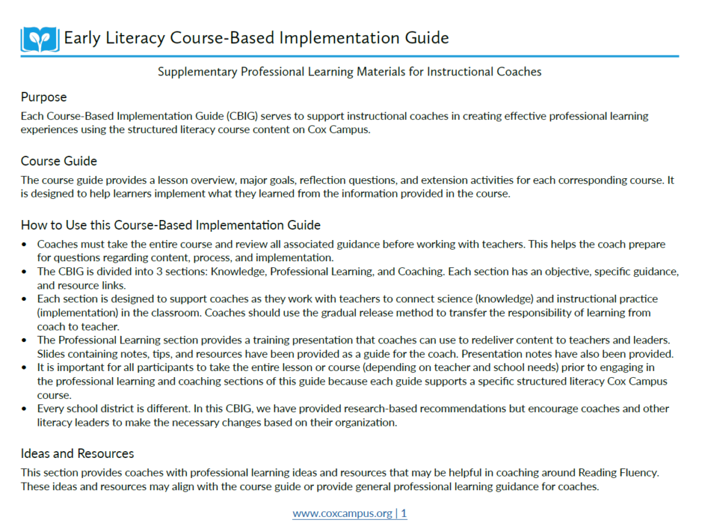 Early Literacy Course-Based Implementation Guide