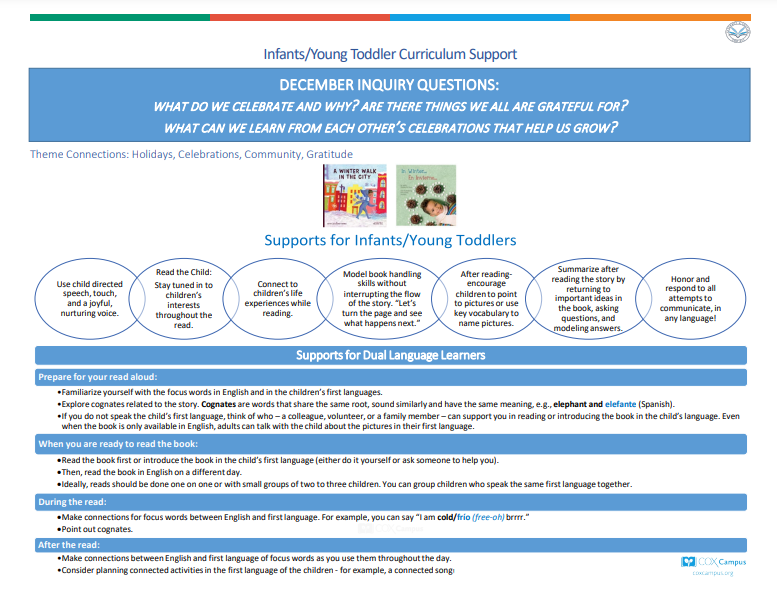 Literacy & Justice: Infants and Young Toddlers Curriculum Support - Holidays and Celebrations Theme