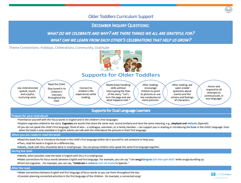Literacy & Justice: Older Toddlers Curriculum Support - Holidays and Celebrations Theme