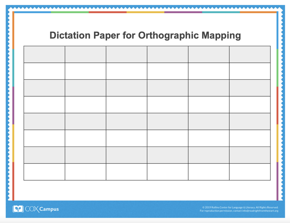 Dictation Paper for Orthographic Mapping