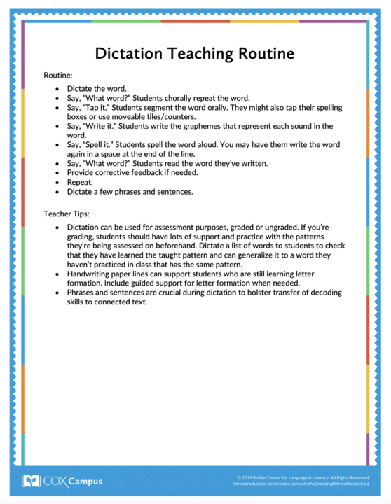 Dictation Teaching Routine