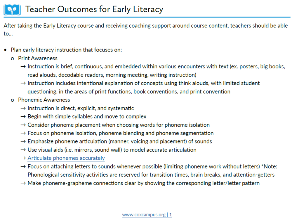 Teacher Outcomes for Early Literacy