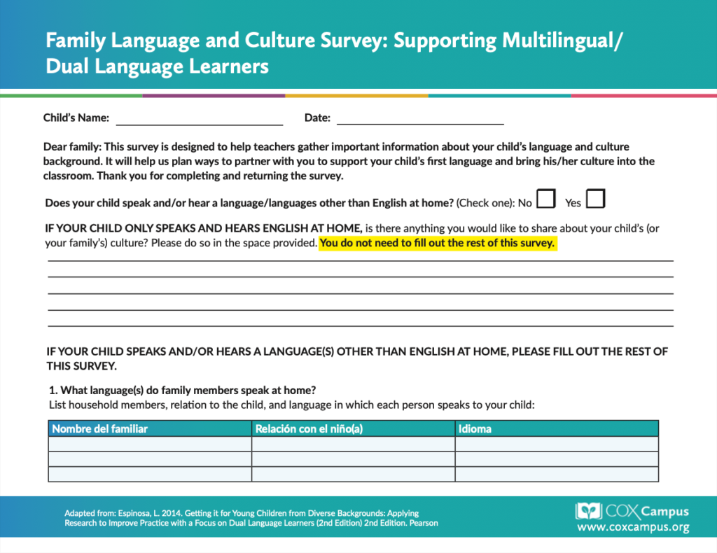 Family Culture and Language Survey (Fillable)