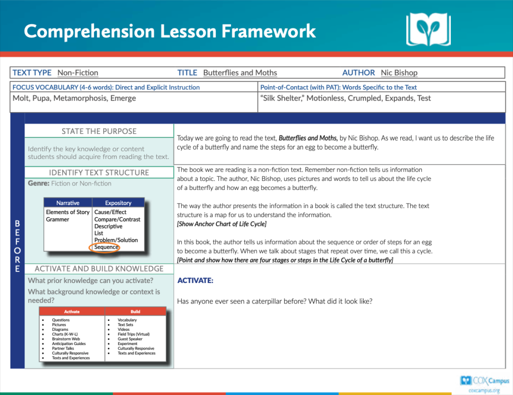 Comprehension Lesson Plan Example