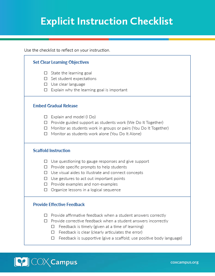 Explicit Instruction Checklist