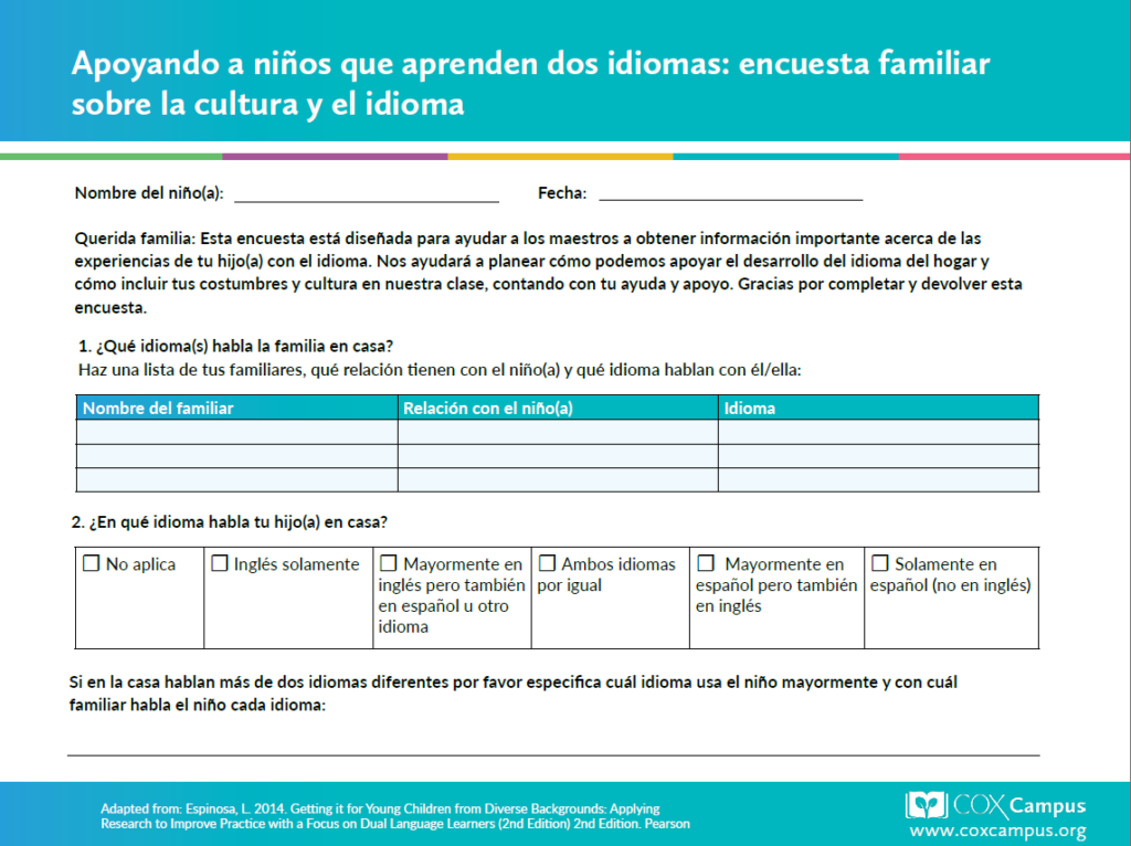 Family Culture and Language Survey-Spanish (Fillable)