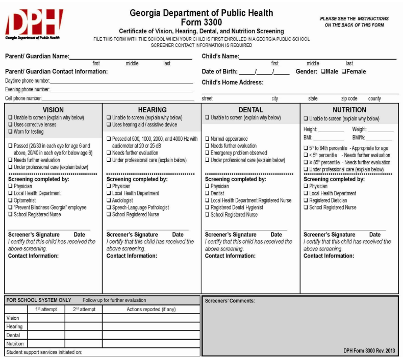 Georgia DPH Form 3300