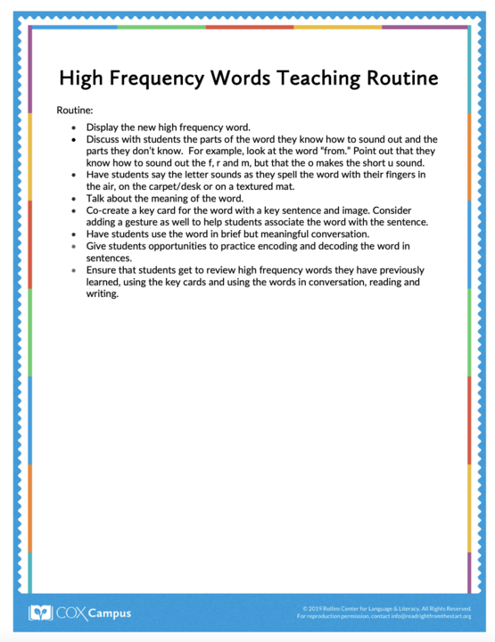 High Frequency Word Teaching Routine