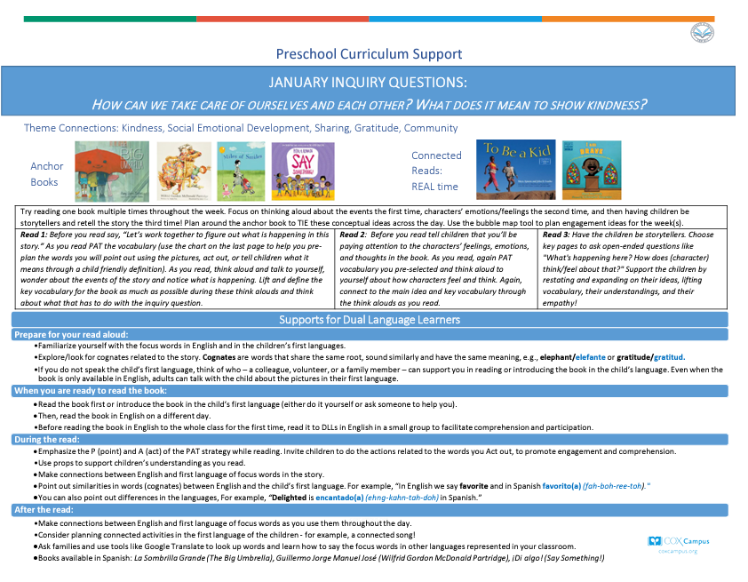 Literacy & Justice: Preschoolers Curriculum Support - Kindness and Gratitude Theme