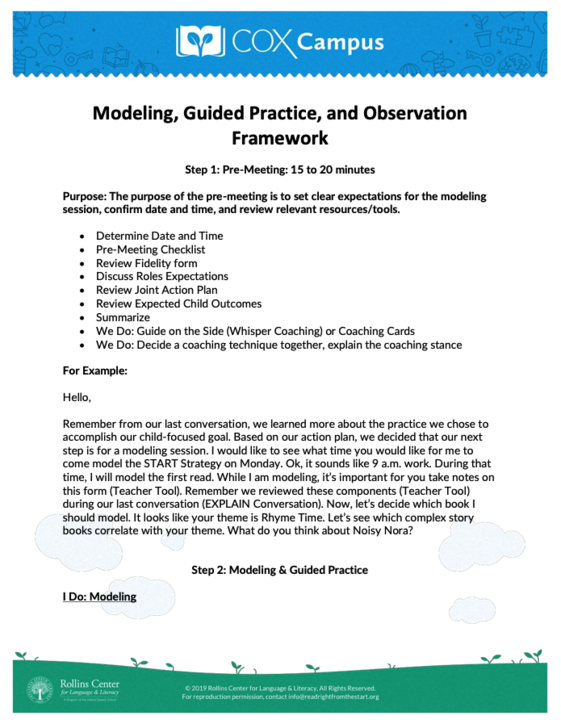 Modeling, Guided Practice, Observation Framework
