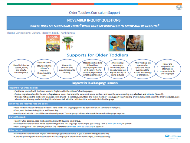 Literacy & Justice: Older Toddlers Curriculum Support - Food and Thankfulness Theme