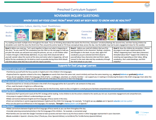 Literacy & Justice: Preschoolers Curriculum Support - Food and Thankfulness Theme
