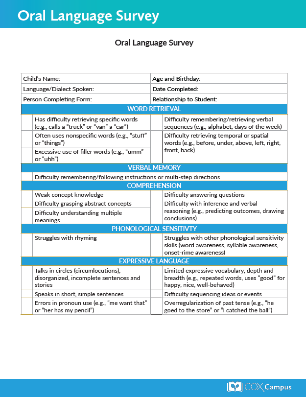 Oral Language Survey