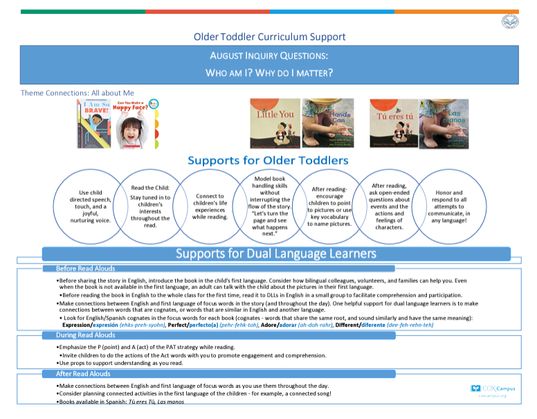 Literacy & Justice: Older Toddlers Curriculum Support-All About Me Theme