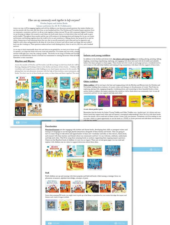 Literacy & Justice: Inquiry Questions - How can my community work together to help everyone? (Community/Community Helper Theme Booklist)