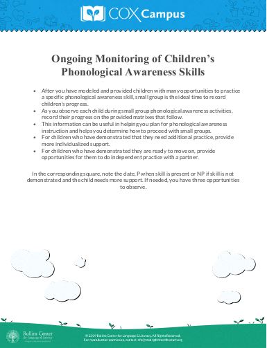 Ongoing Monitoring of Children’s Phonological Awareness Skills