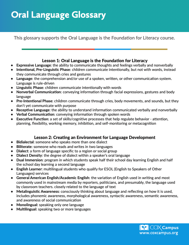 Oral Language Glossary