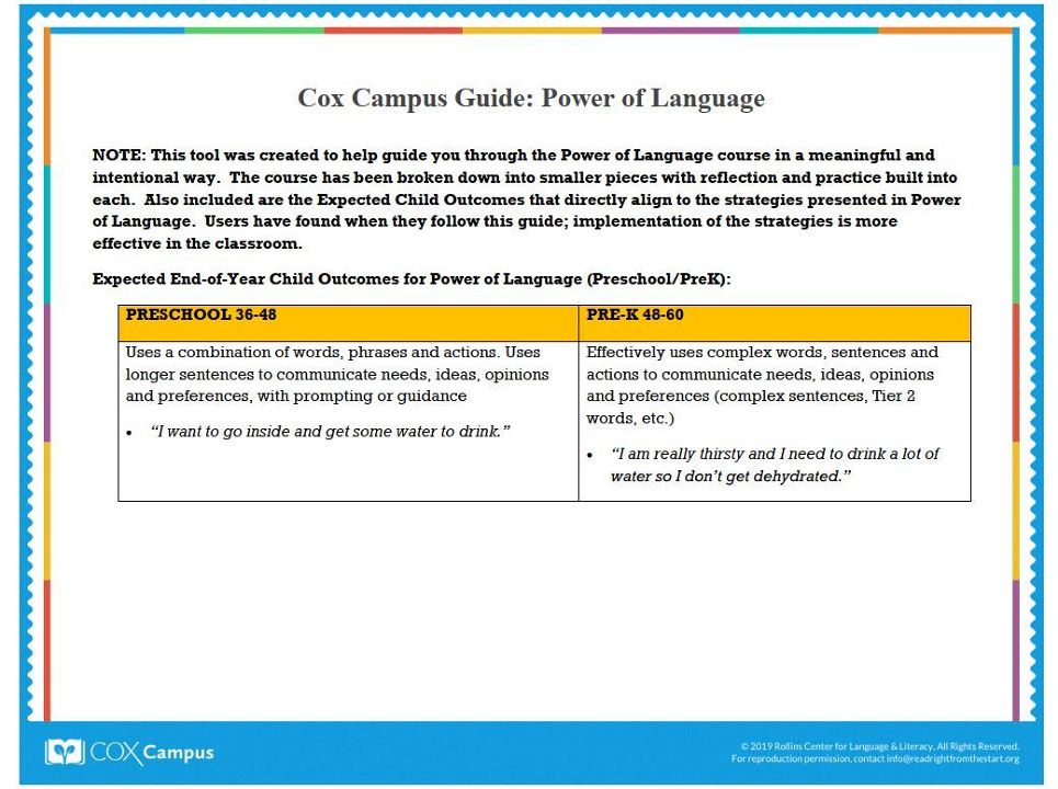 Power of Language for Preschool / PreK Course Guide