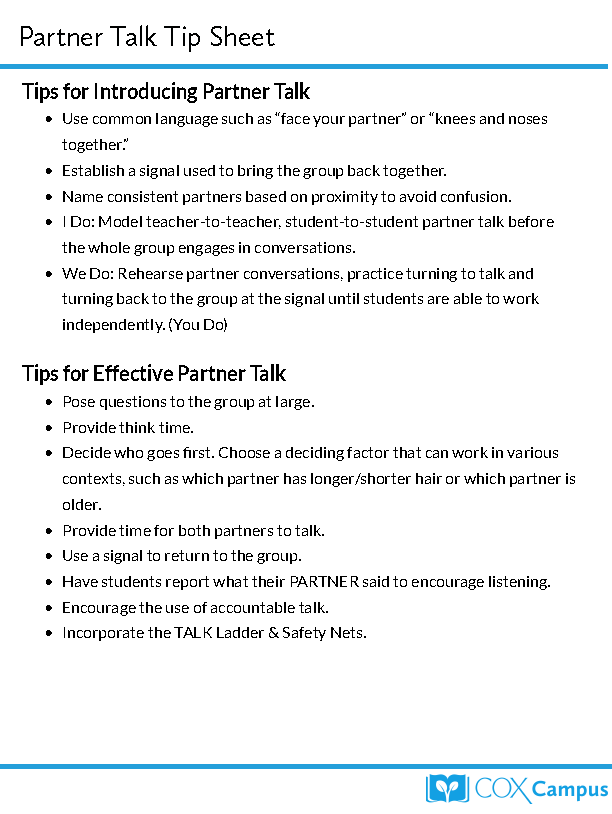 Partner Talk Tip Sheet