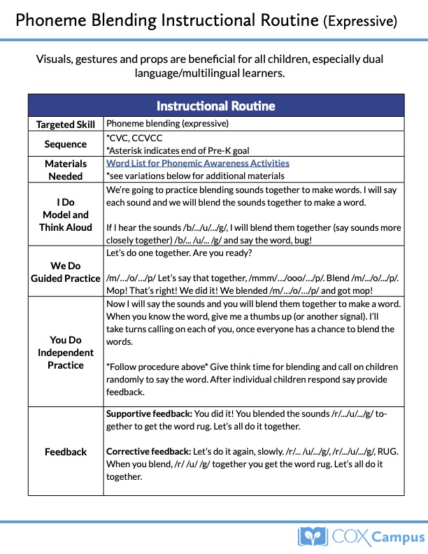 Phoneme Blending Instructional Routine (Expressive)