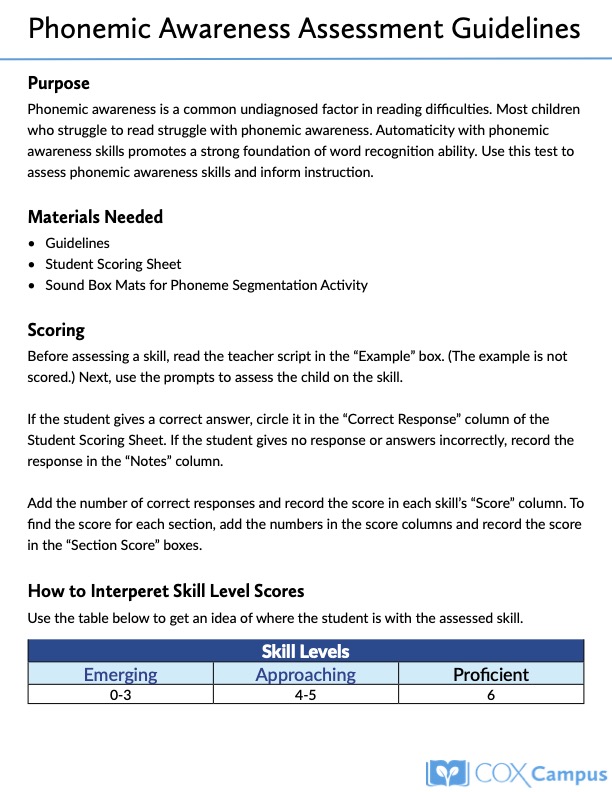 Phonemic Awareness Assessment and Guidelines
