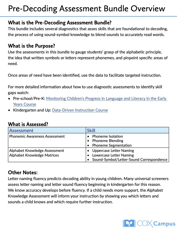 Pre-Decoding Assessment Bundle