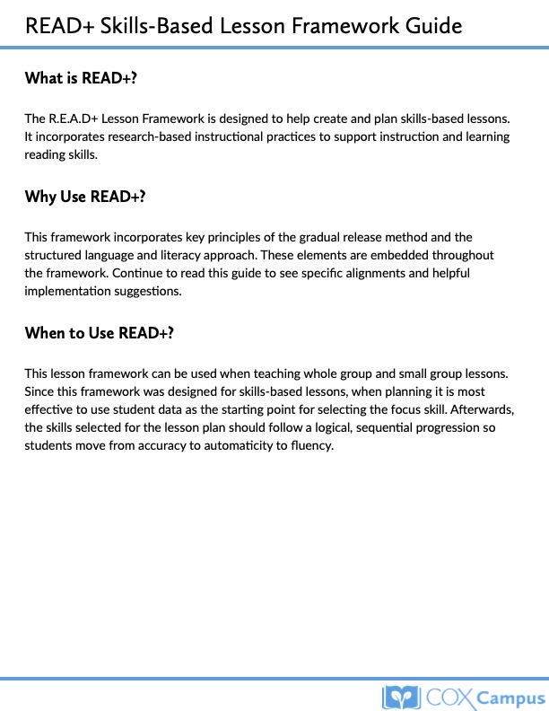 READ+ Skills-Based Lesson Framework Guide