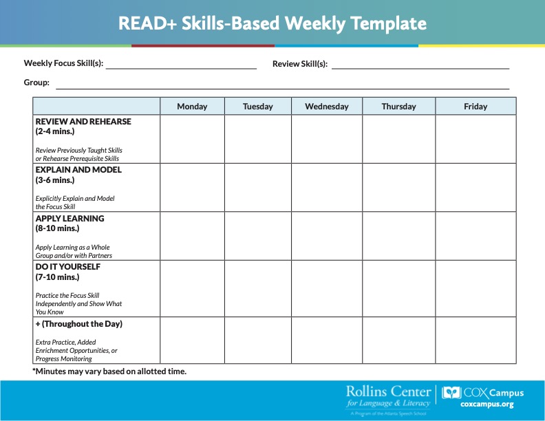 READ+ Skills-Based Weekly Template