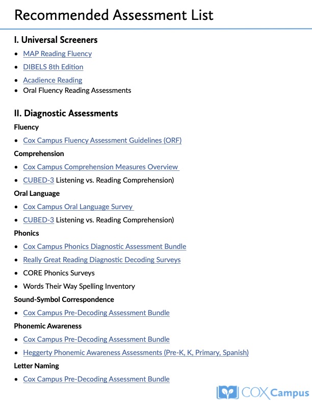 Recommended Assessment List