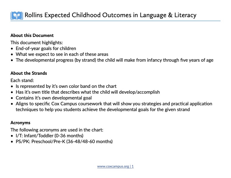 Rollins Expected Child Outcomes in Language and Literacy