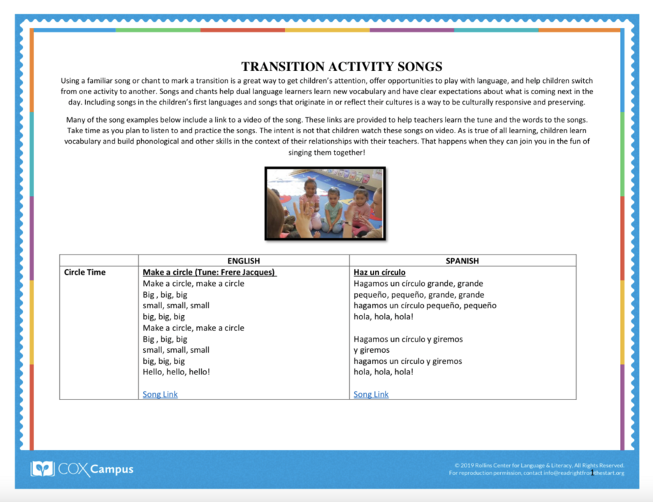 Transition Activity Songs