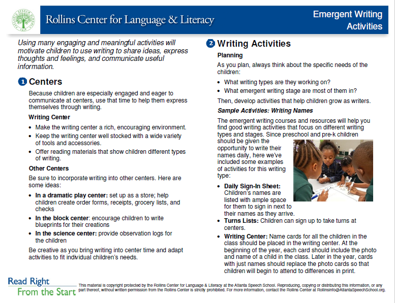 Emergent Writing Activities Teaching Aid