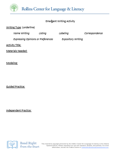Emergent Writing Lesson Plan Template