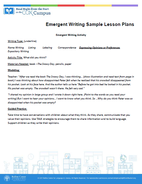 Emergent Writing Sample Lesson Plans
