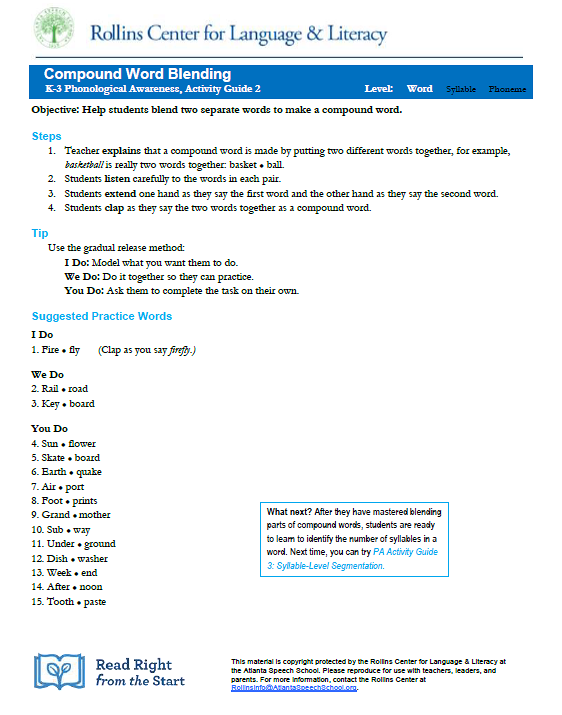Compound Word Blending: PA Activity Guide 2 (K-3)