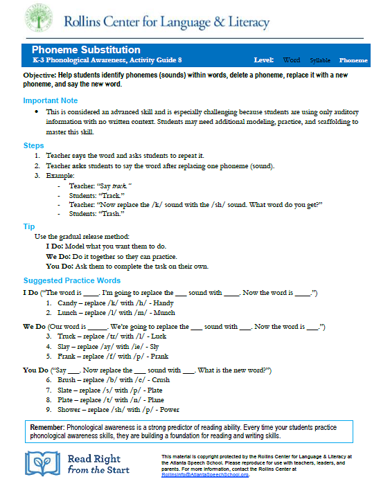 Phoneme Substitution: PA Activity Guide 8 (K-3)