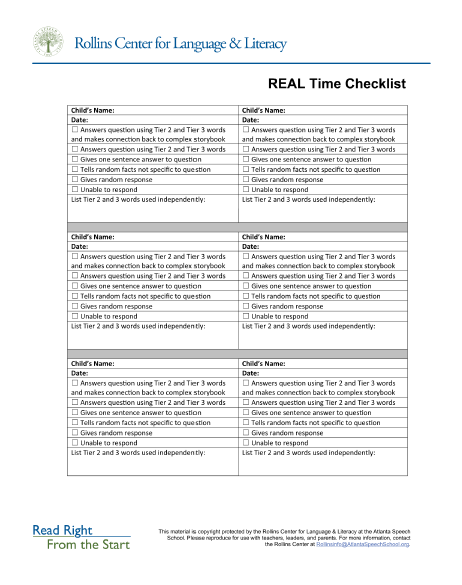 REAL Time Checklist (Fillable)