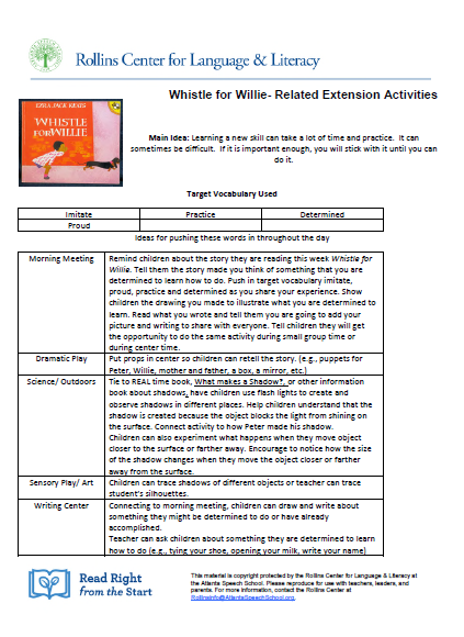 A Whistle for Willie Extension Activities