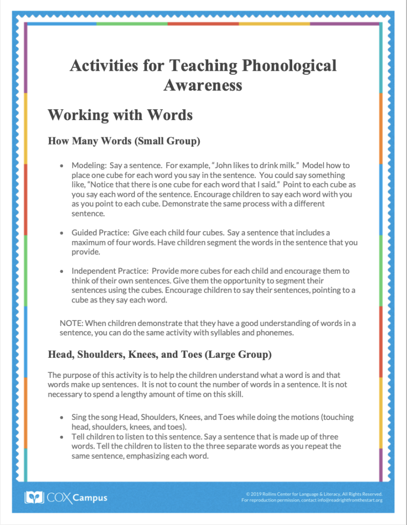 Activities for Teaching Phonological Awareness FOLTR
